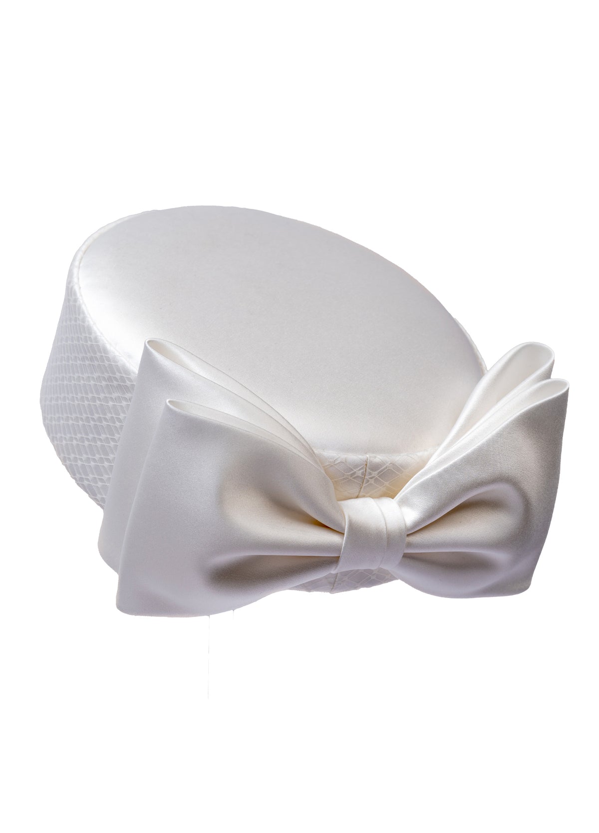 White hat with a large bow on a white background