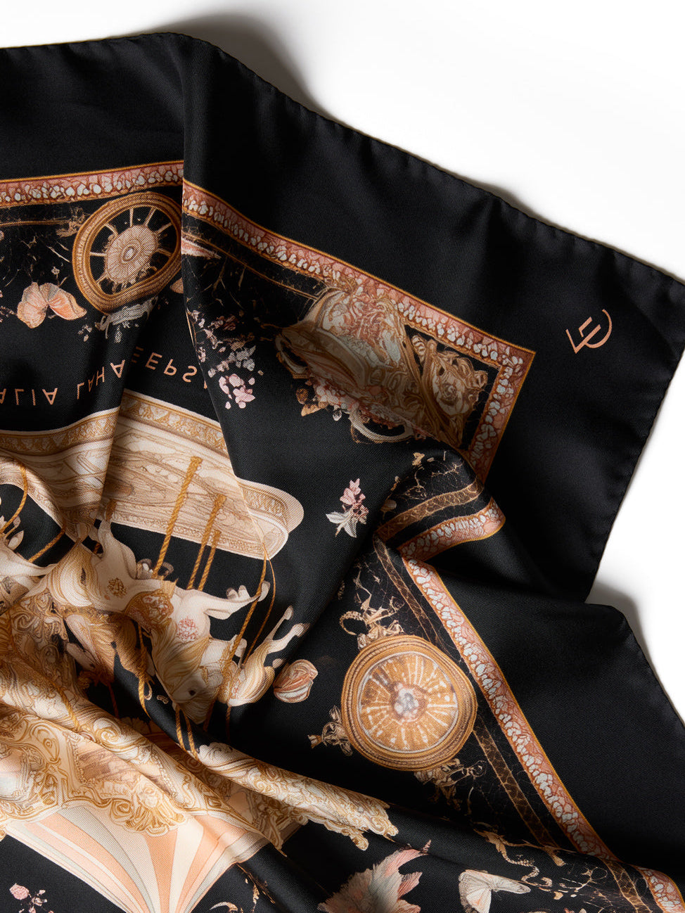 Decorative scarf with classical design on a black background