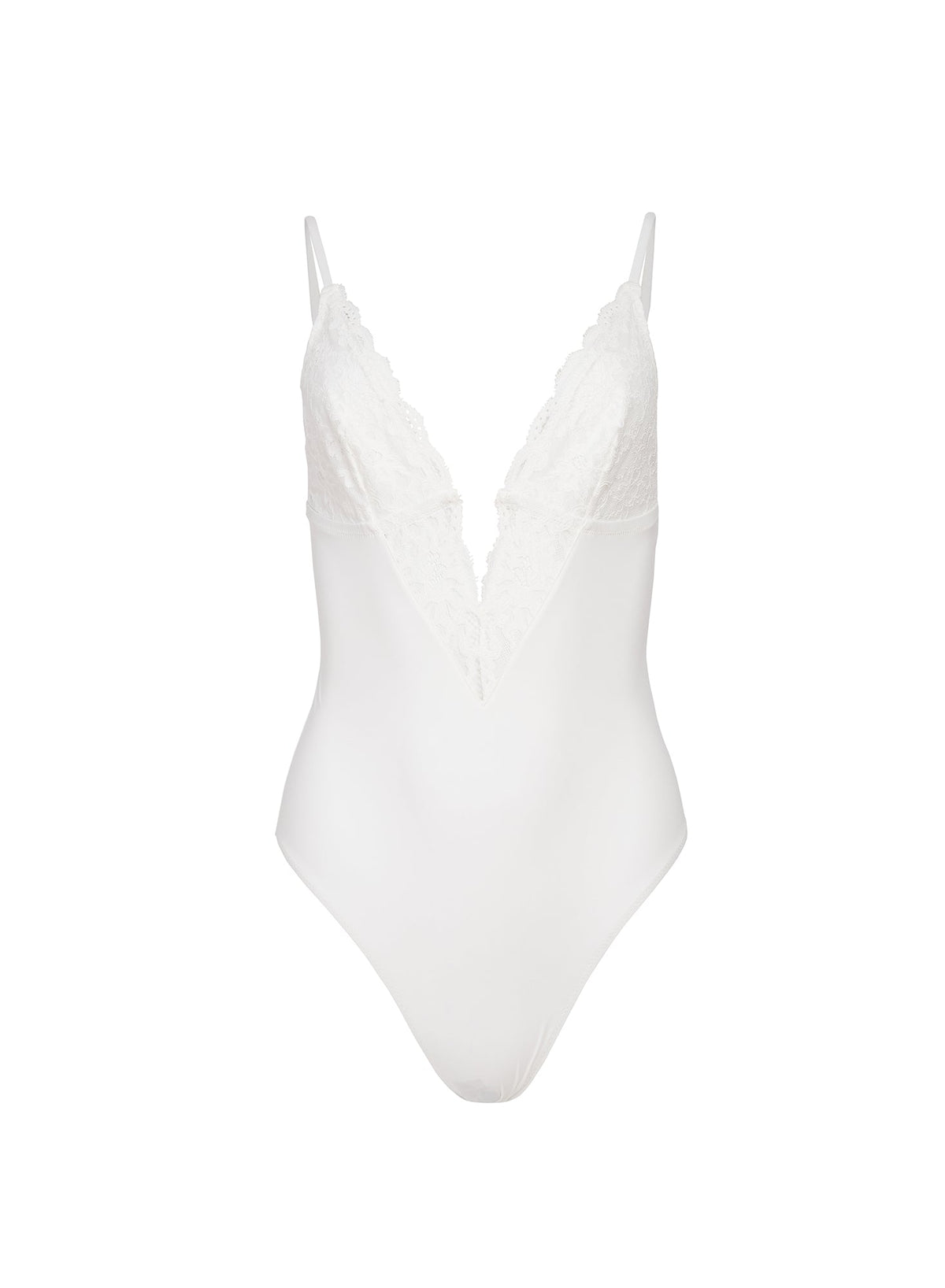 White swimsuit with thin straps on a white background