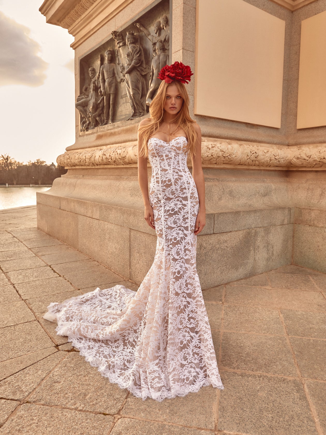 Evita Low V back Lace Mermaid Wedding Dress - Main Image