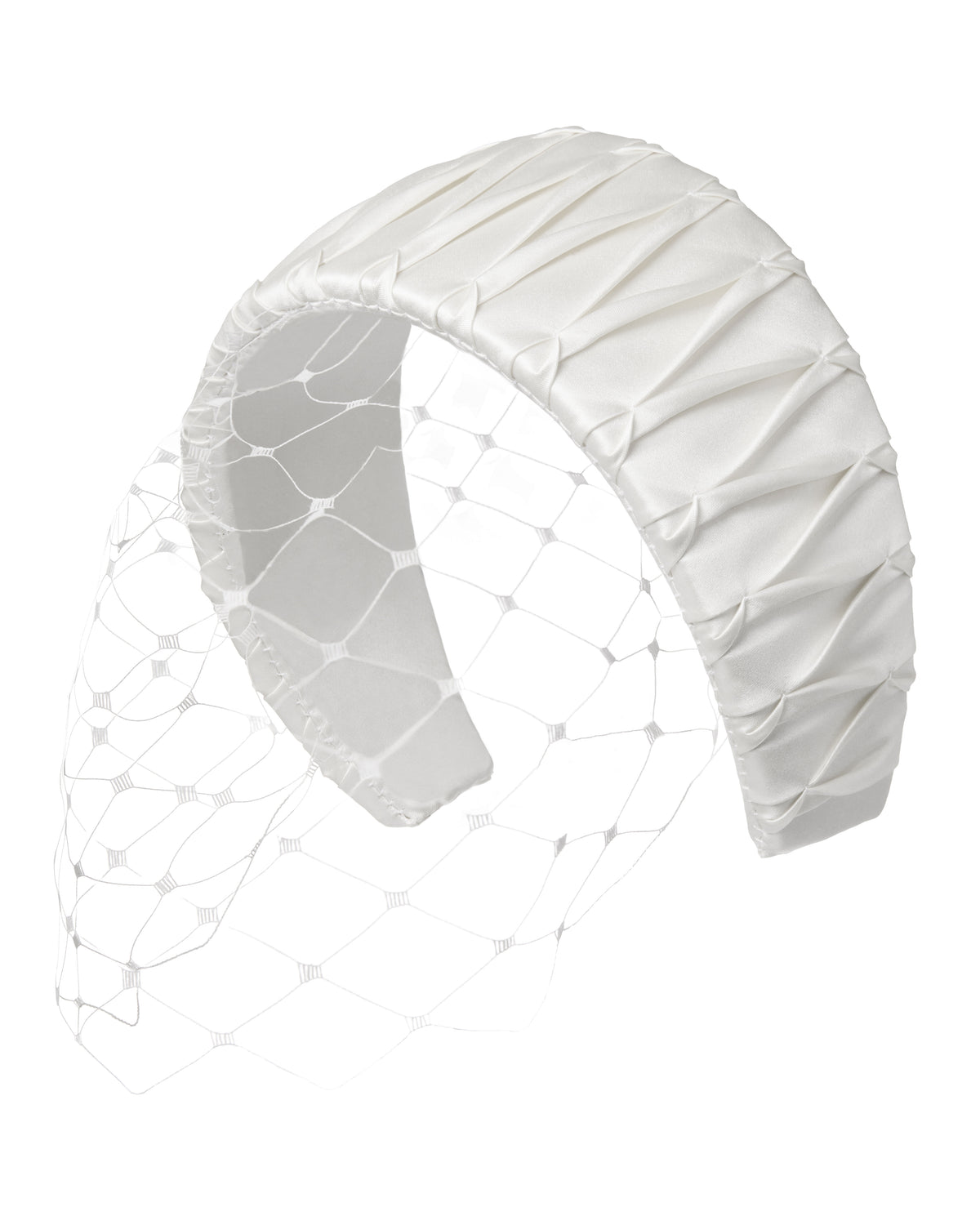 White pleated headband on a white background