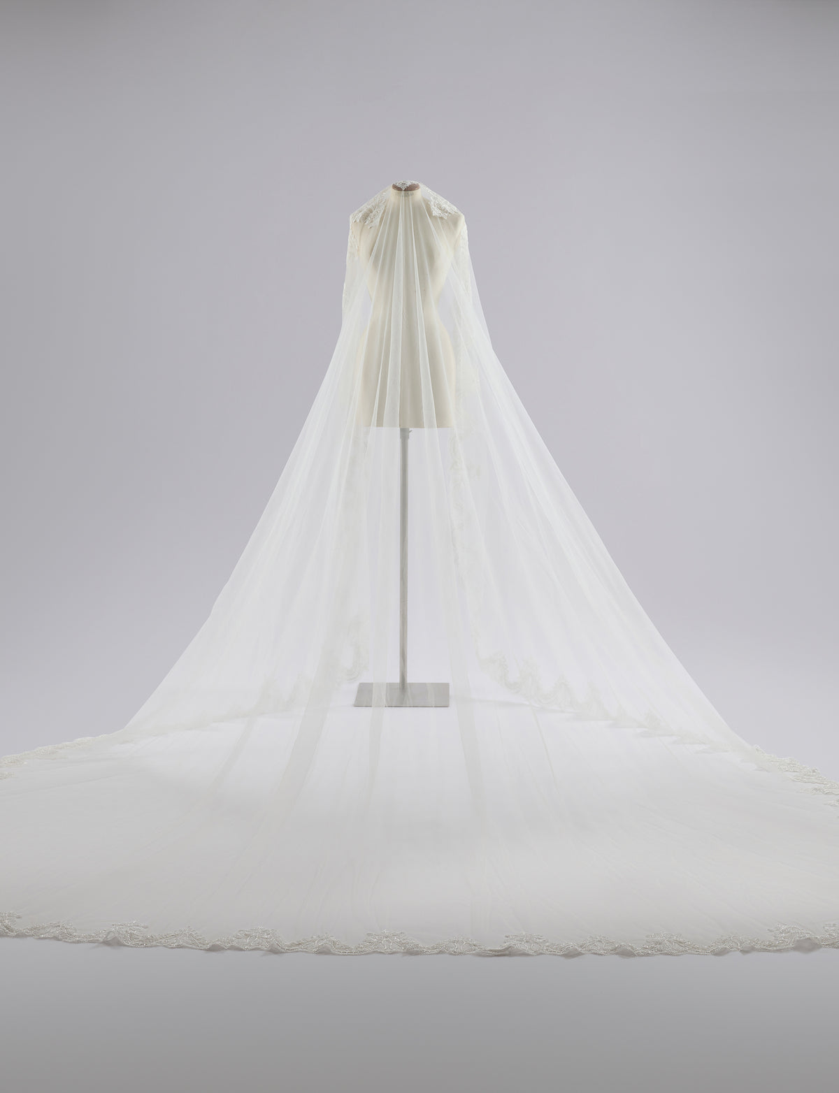White 36” wedding bridal veil beaded trim edged NWT Cathedral Drop Veil with French Lace Trim and Blusher in  main image 4