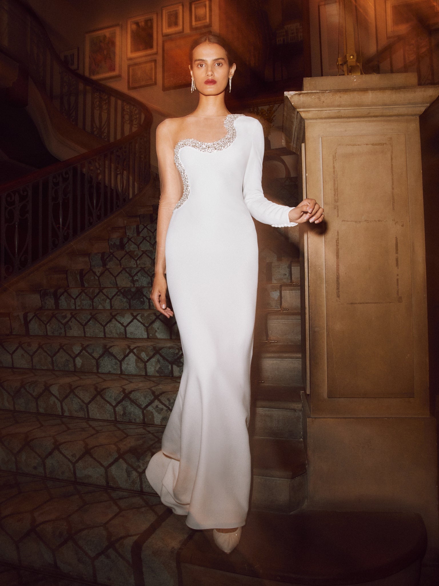 Natalie Beaded Asymmetric One Shoulder Reception Dress