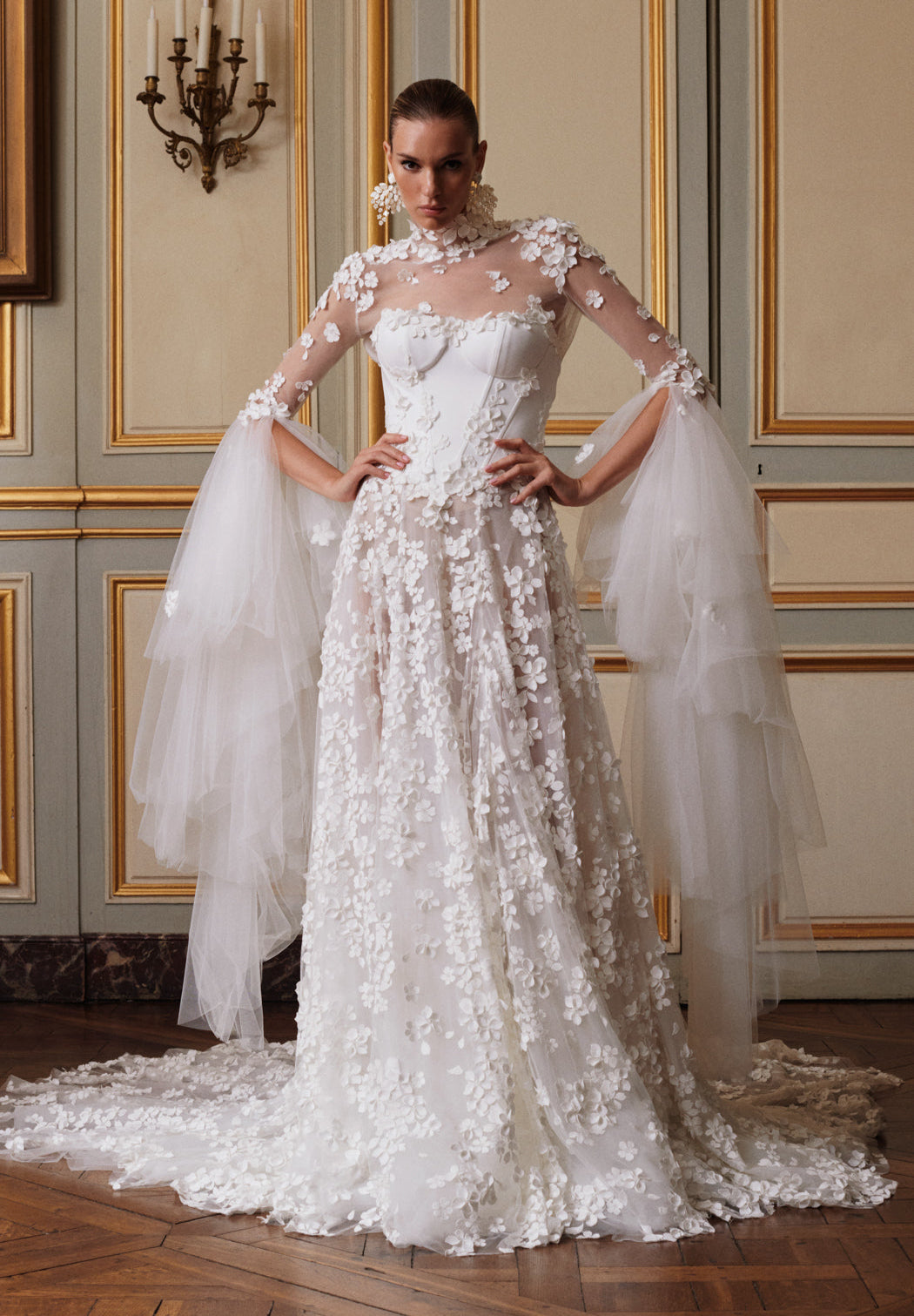 Nadine | 3D Floral embellished Corset A line Wedding Dress Nadine | 3D Floral embellished Corset A line Wedding Dress