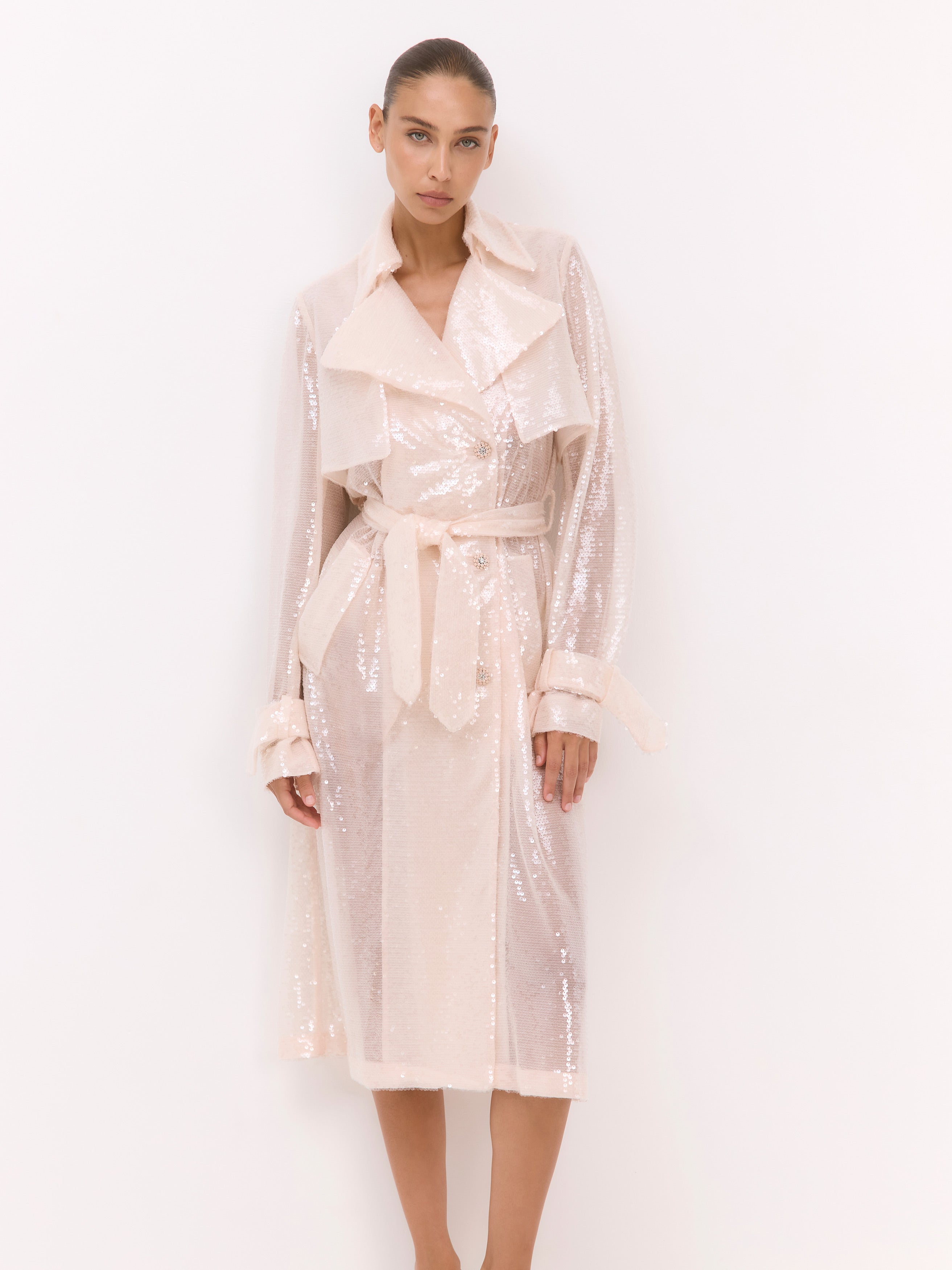 Orlena | Sheer Sequin Trenchcoat