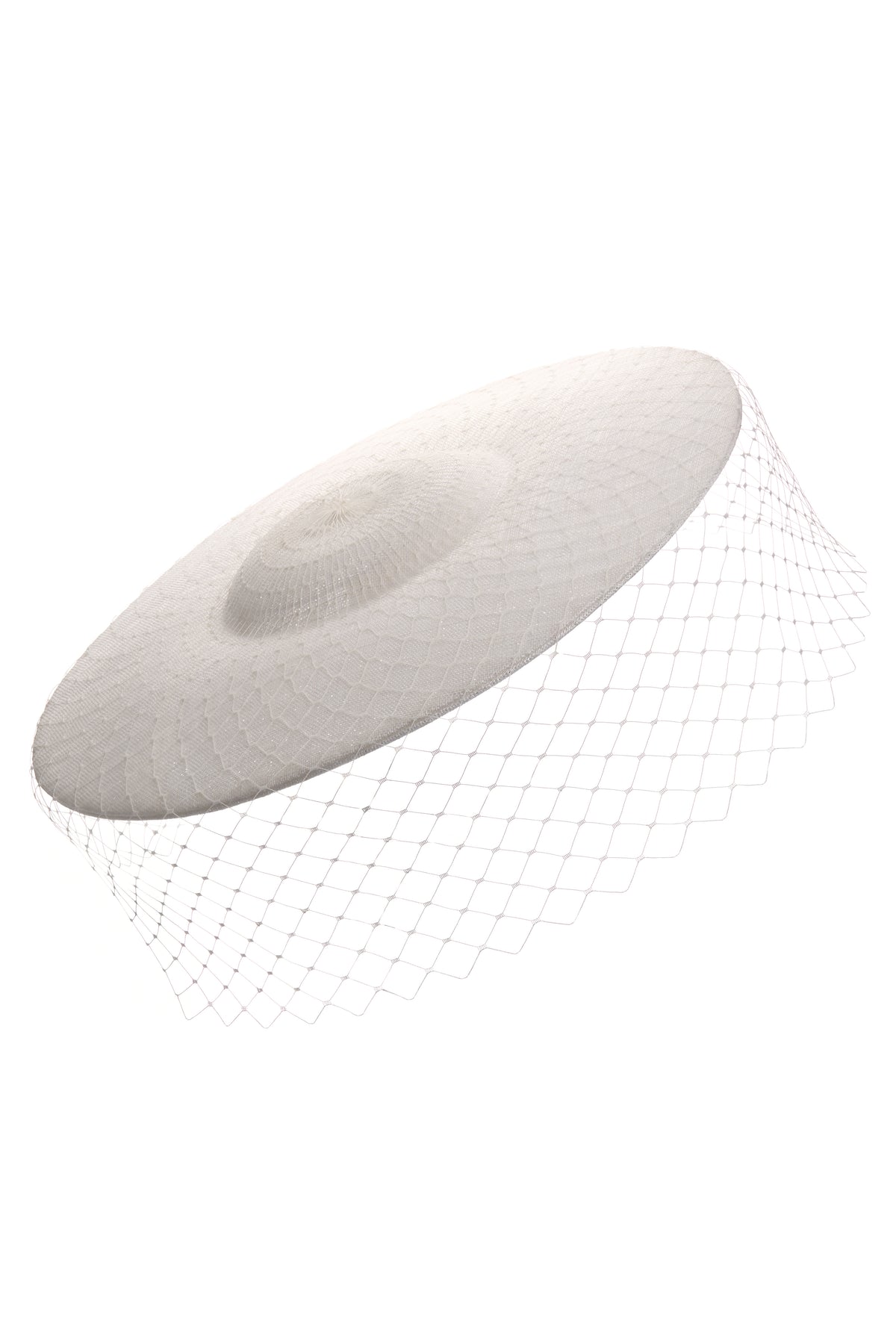 White birdcage veil on a white background