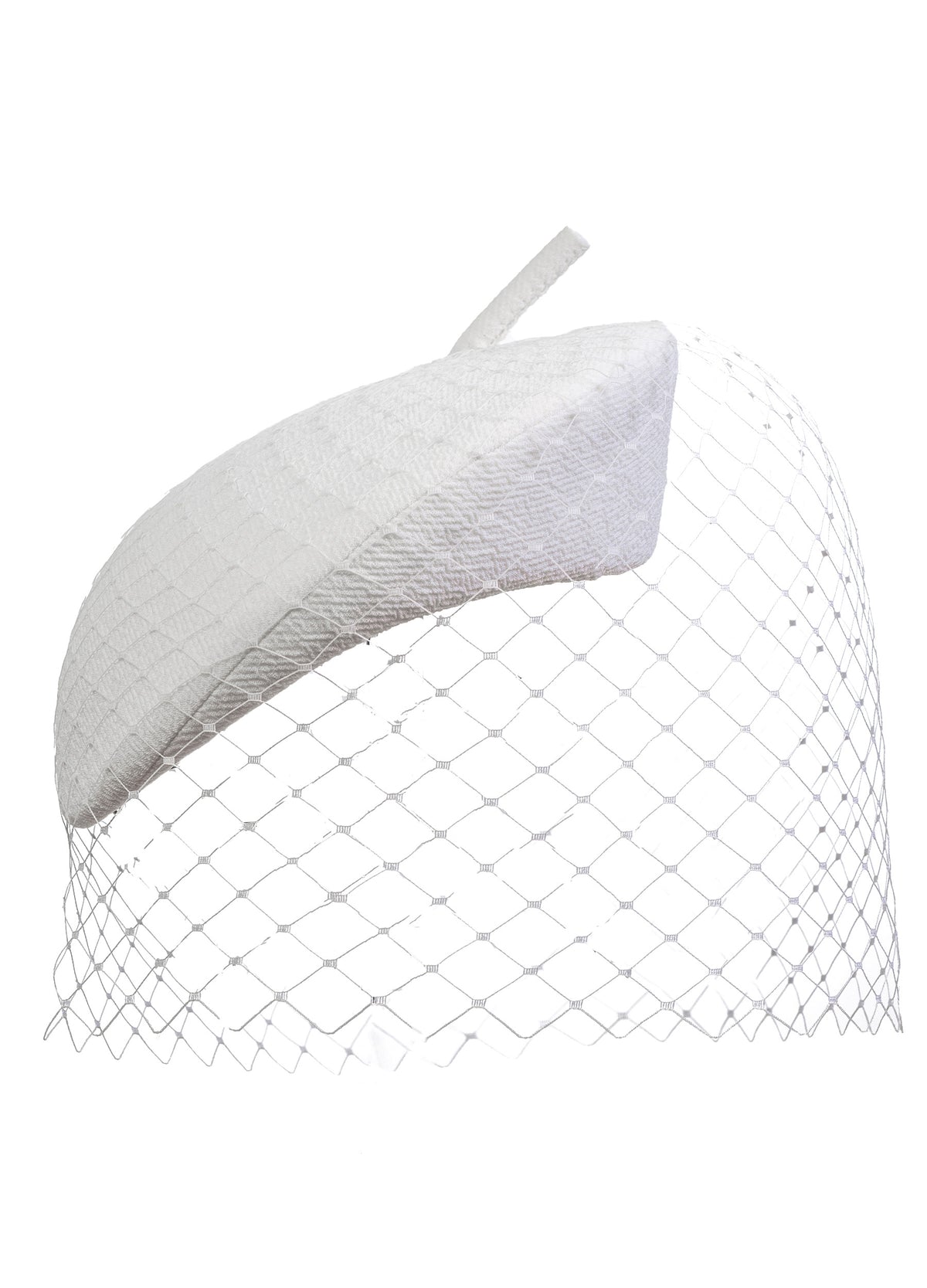 White headband with a mesh veil on a white background