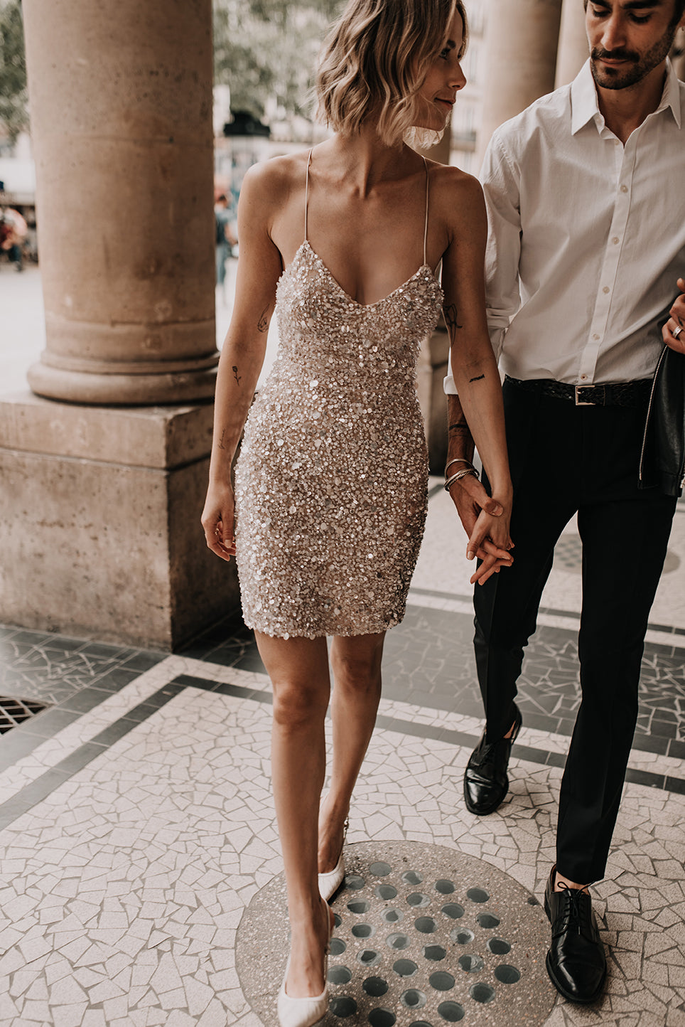 Daniela Sequined Halter Short Wedding Dress