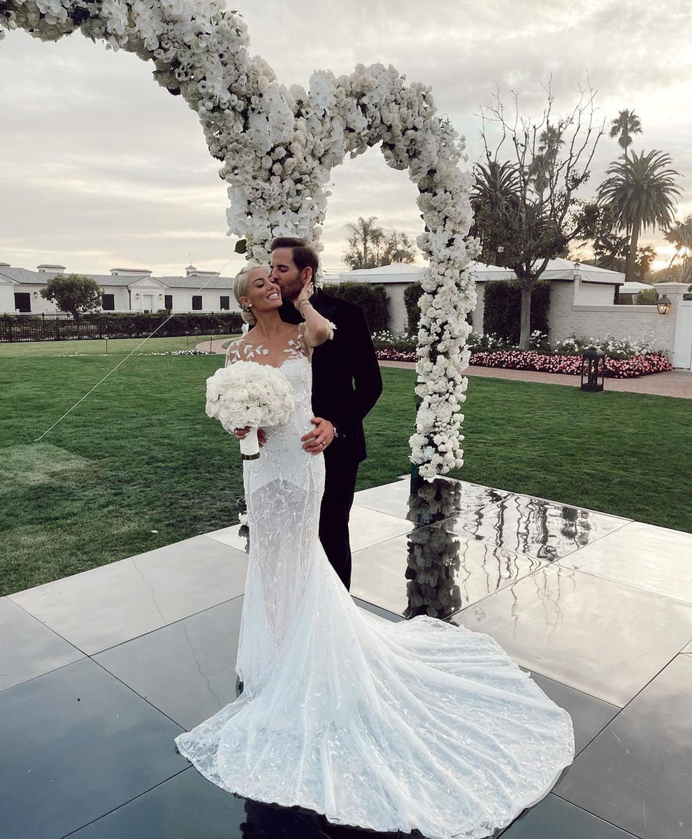 heather el moussa bridal shower dress Selling Sunset's Rae Young Walks Down the Aisle in Galia Lahav thick sole A-Line Square Chapel Train Size:35x32