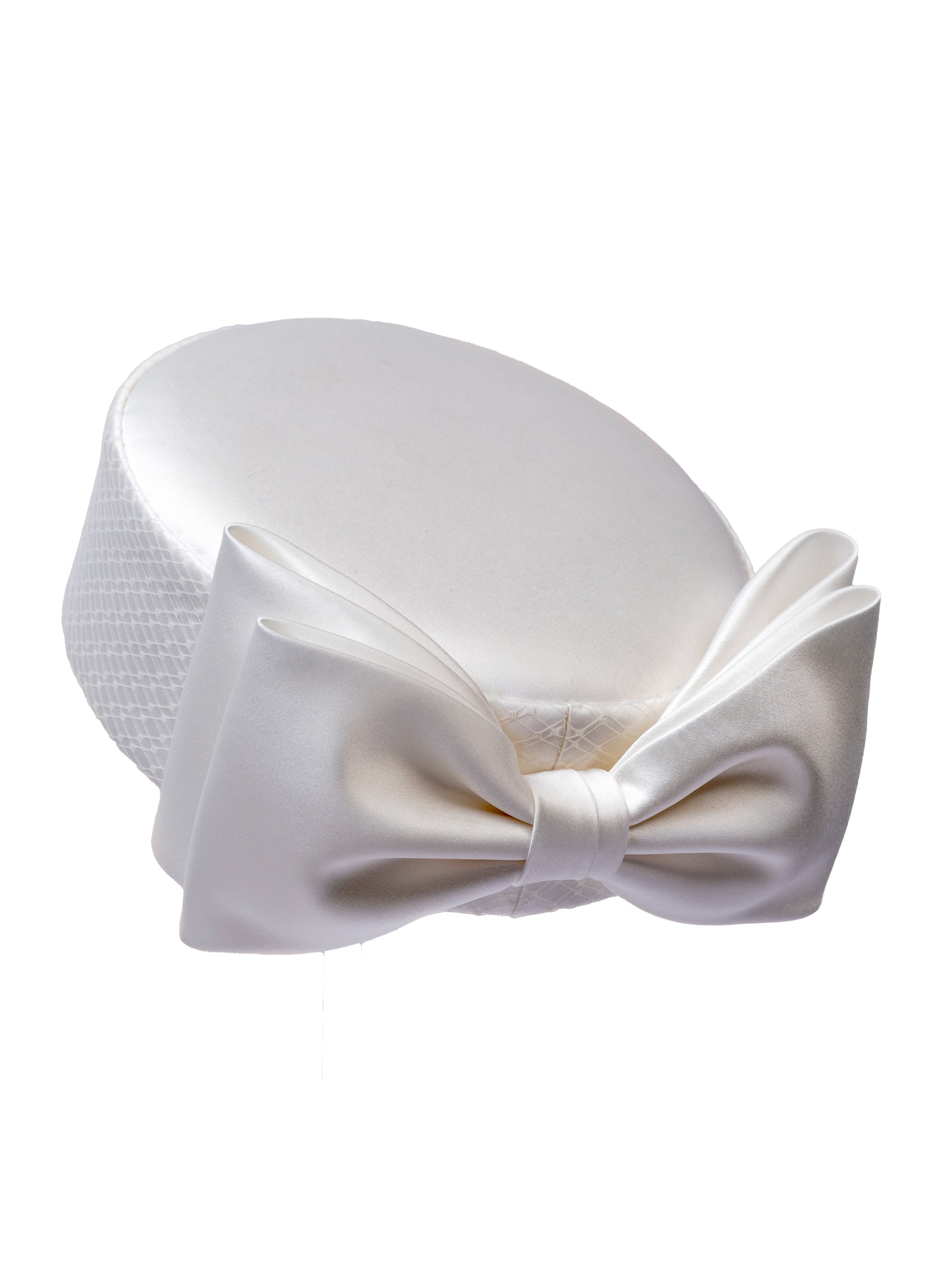 White hat with a large bow on a white background