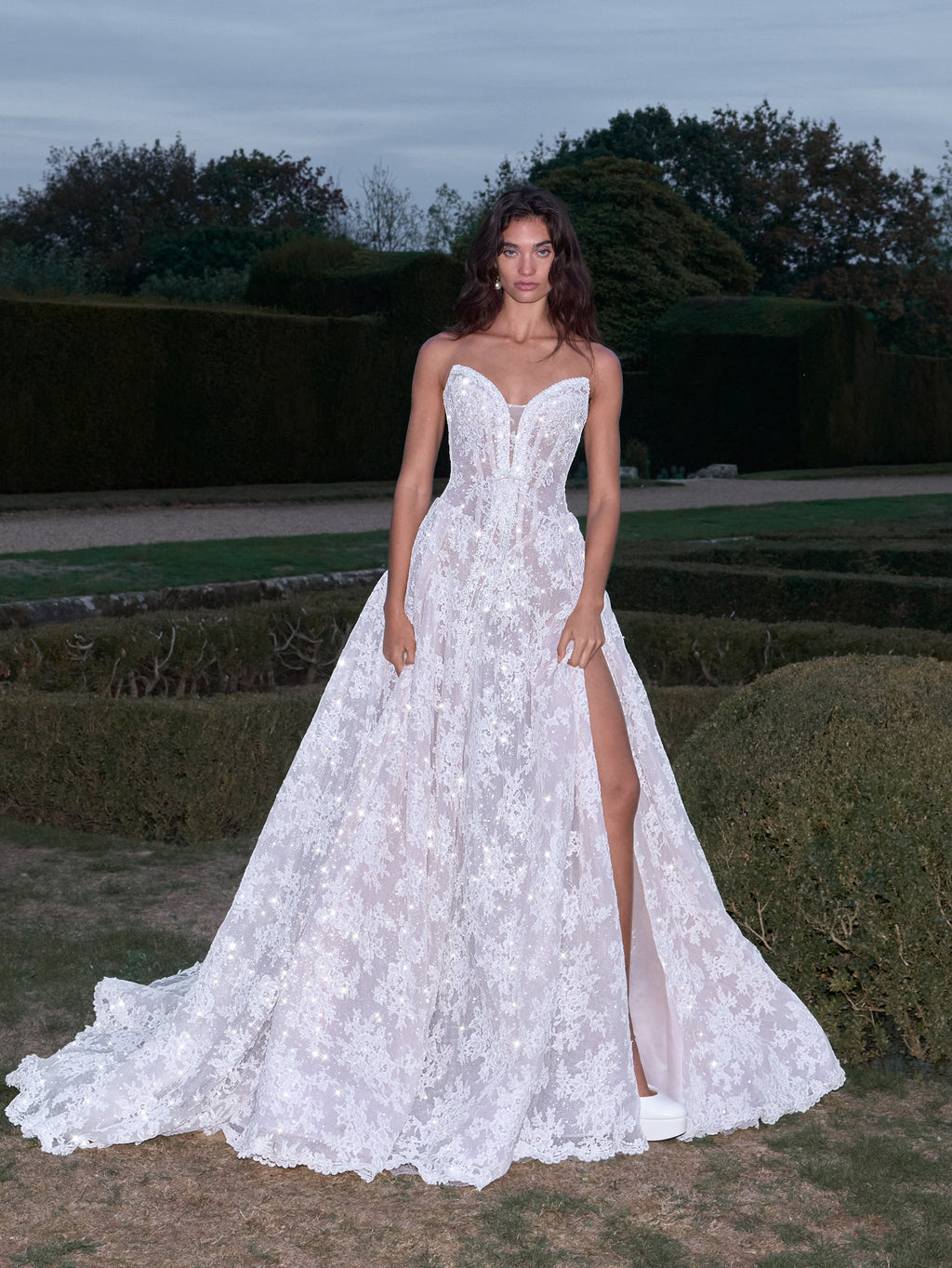 white lace ball dress Azazie Demetria