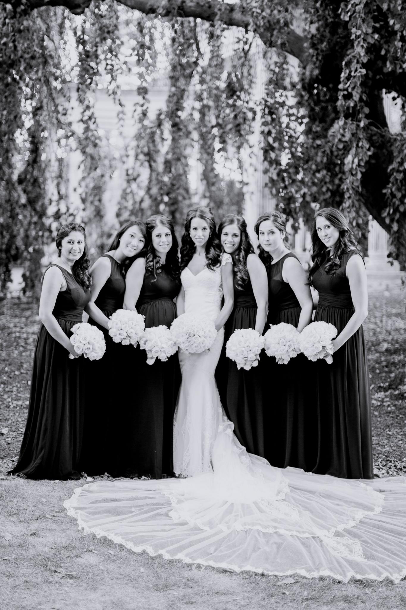 GL Bride Jennifer wearing the Fiona gown with her bridesmaids 