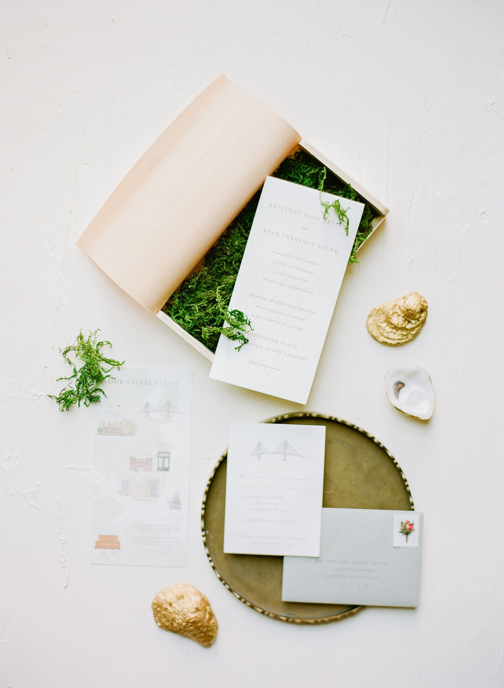 Brittney Levine who wore the Galia Lahav Summer Bella Gown, wedding invitation 