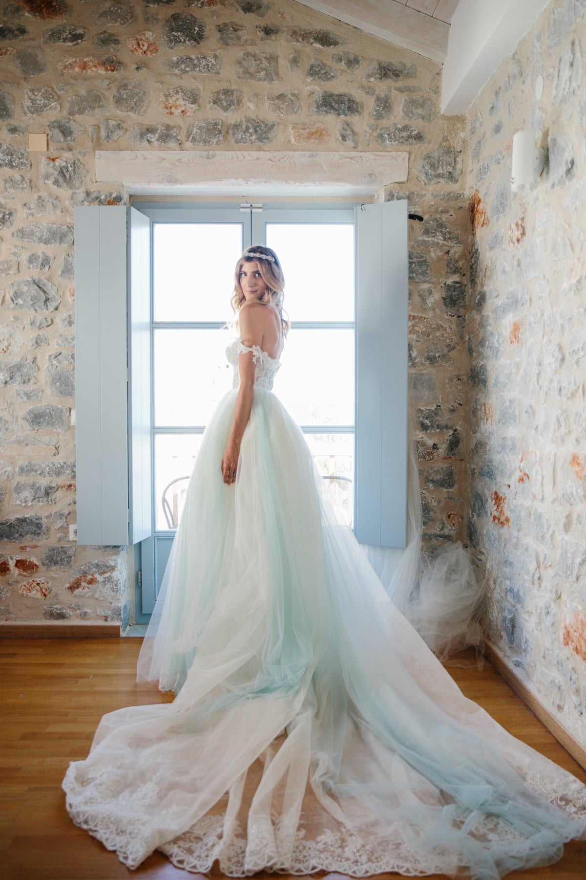 GL Bride Ariana wearing Galia Lahav's blue Cinderella gown 