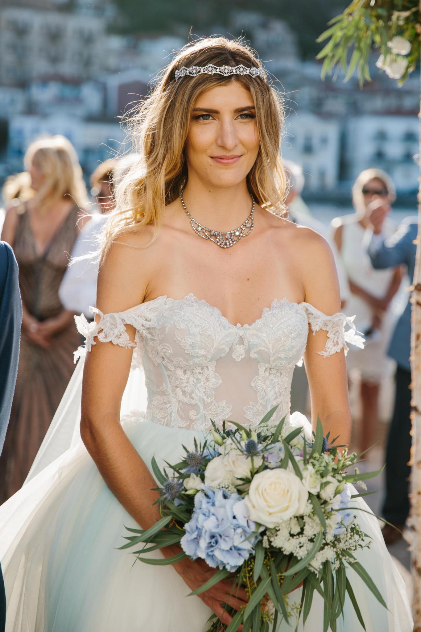 GL Bride Ariana wearing Galia Lahav's blue Cinderella gown 