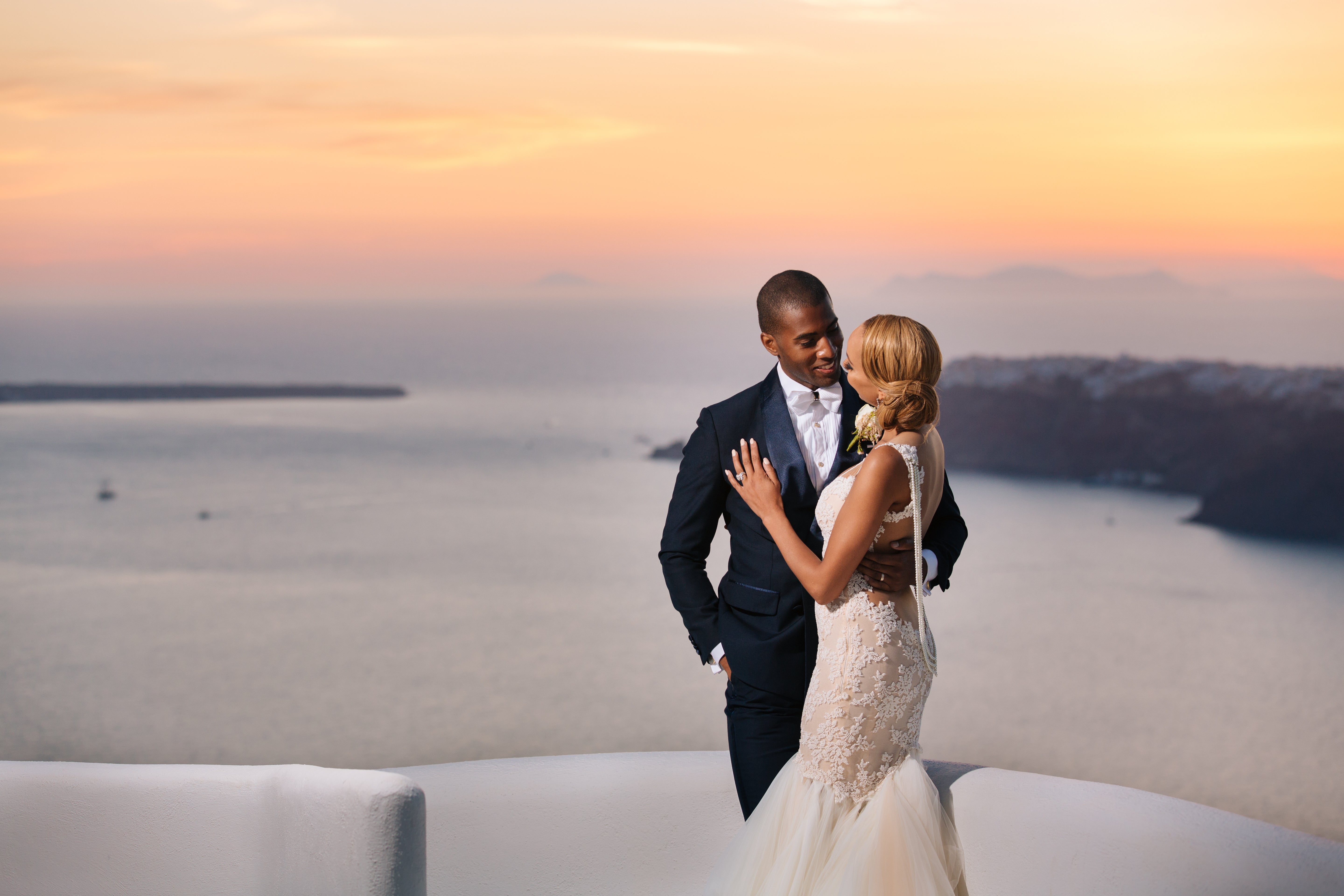 GL Bride Essie wearing Galia Lahav Patchouli  with her groom