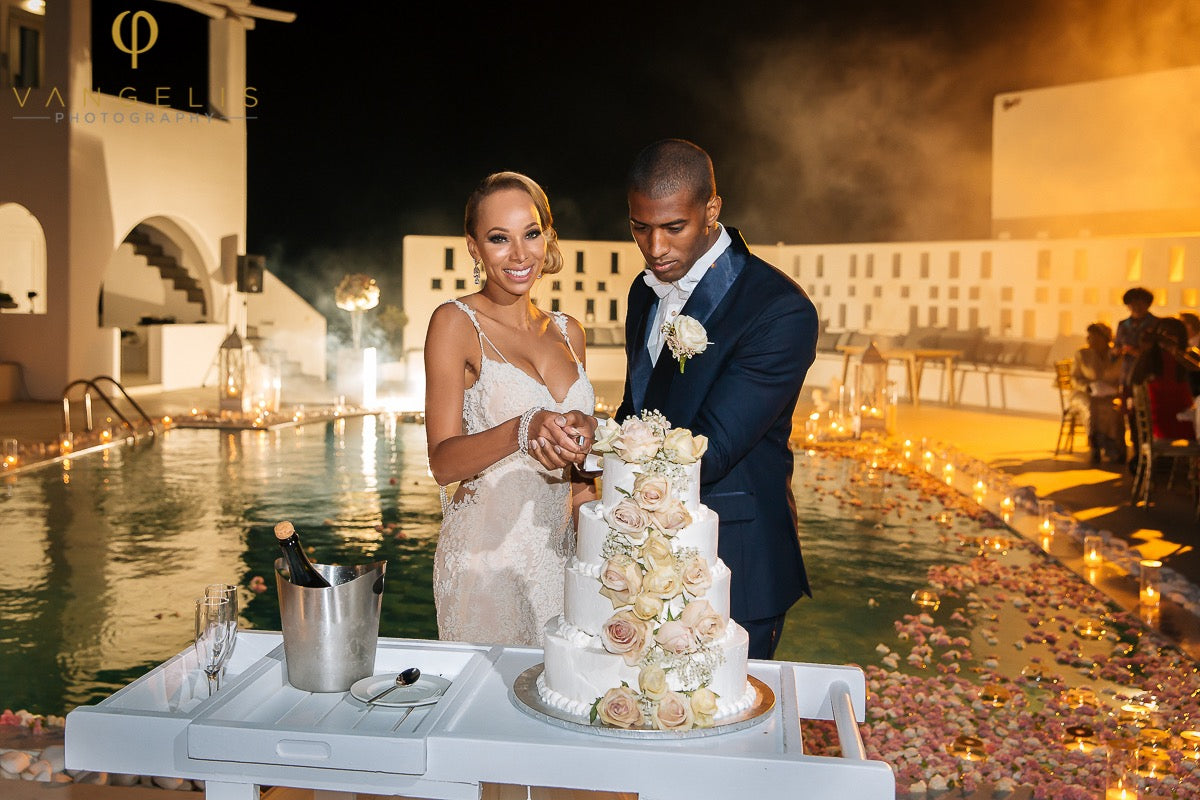 GL Bride Essie wearing Galia Lahav Patchouli with her groom