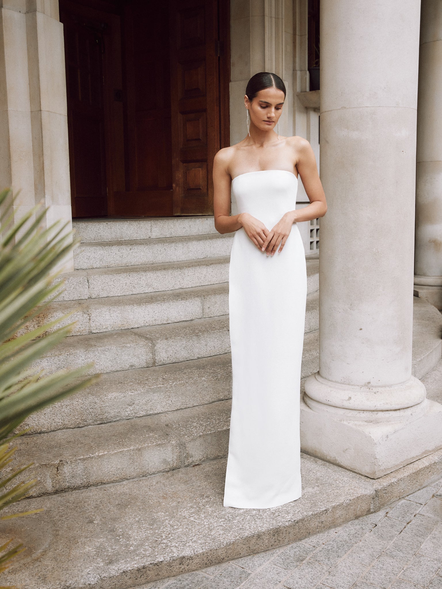 Carmen | Strapless Crepe Column White Dress Carmen | Strapless Crepe Column White Dress