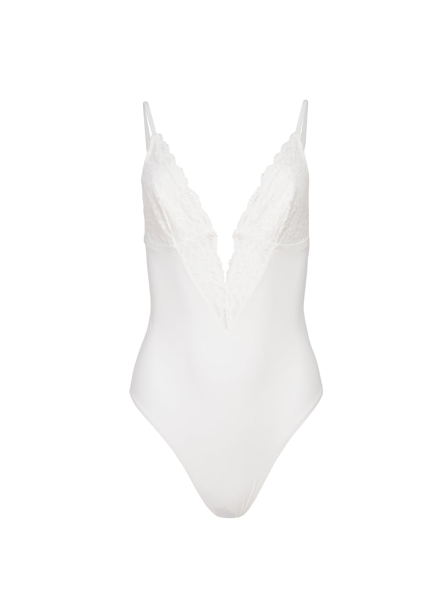 White swimsuit with thin straps on a white background