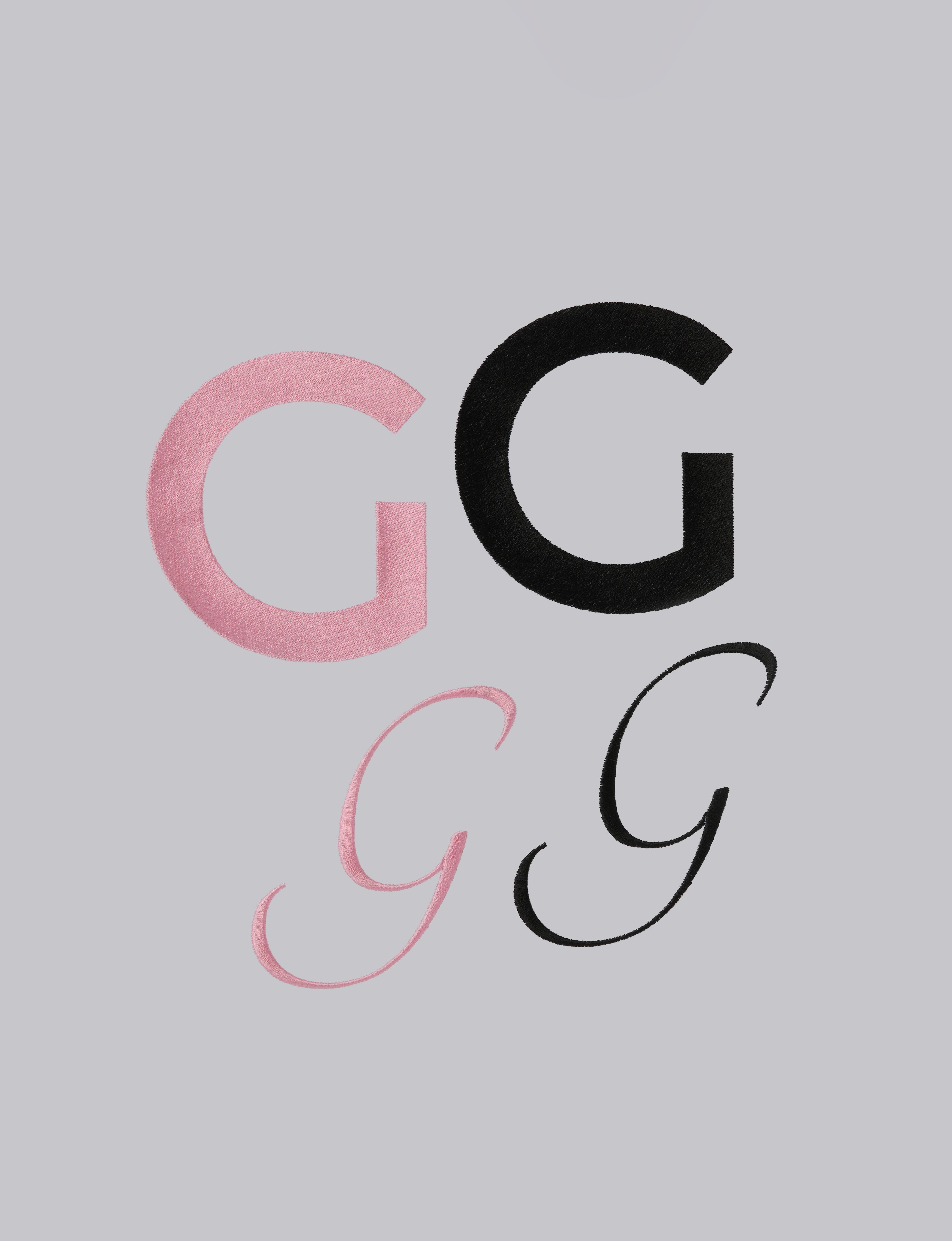 Four instances of the letter 'G' in different styles on a light gray background