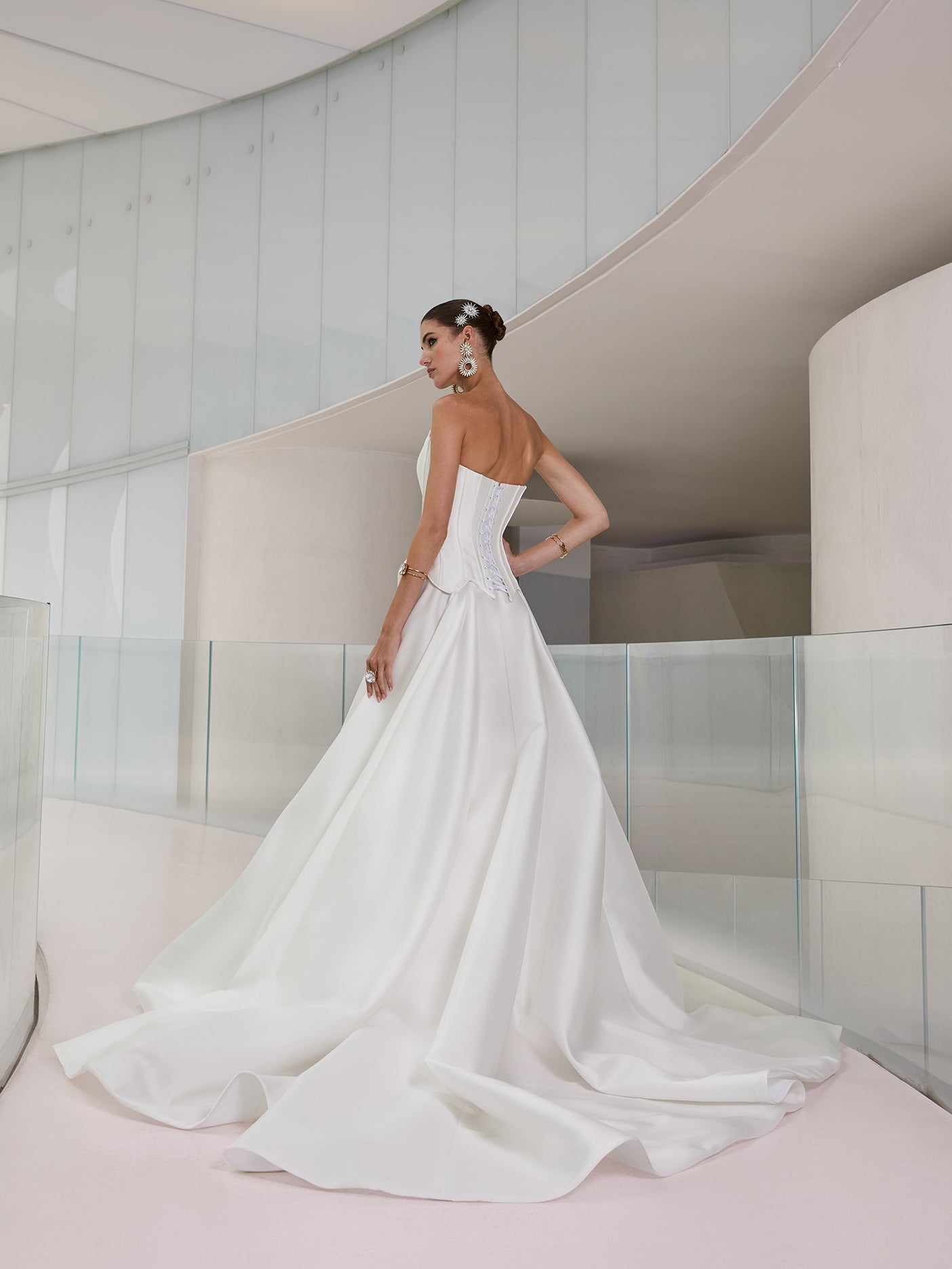 duchesse lace wedding dress Signature House of Mooshki short satin tea length wedding dress