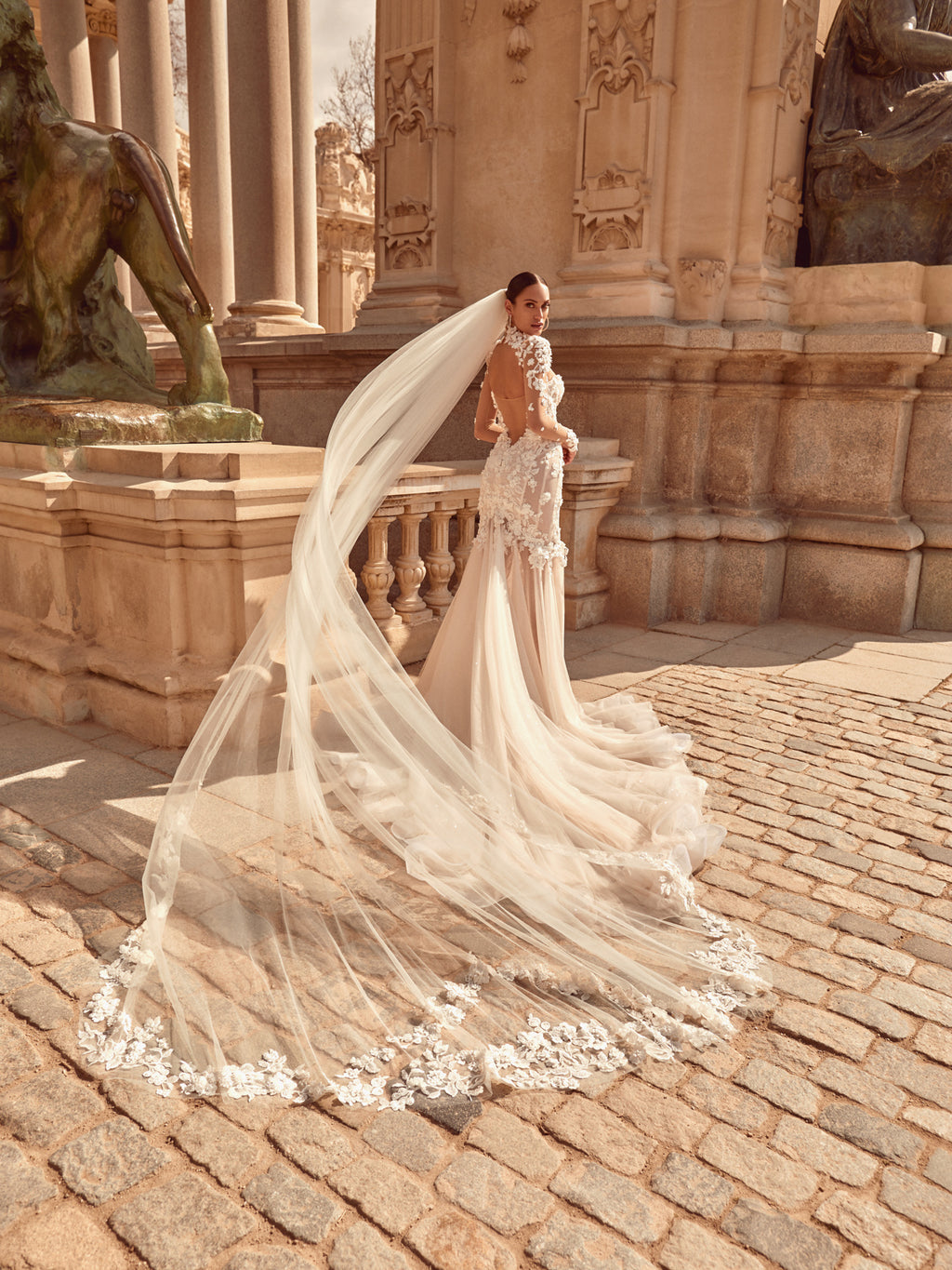 Galia Lahav\'s exquisite bridal veil Gia Veil | Cathedral Length Lace Appliqué Veil main image 3
