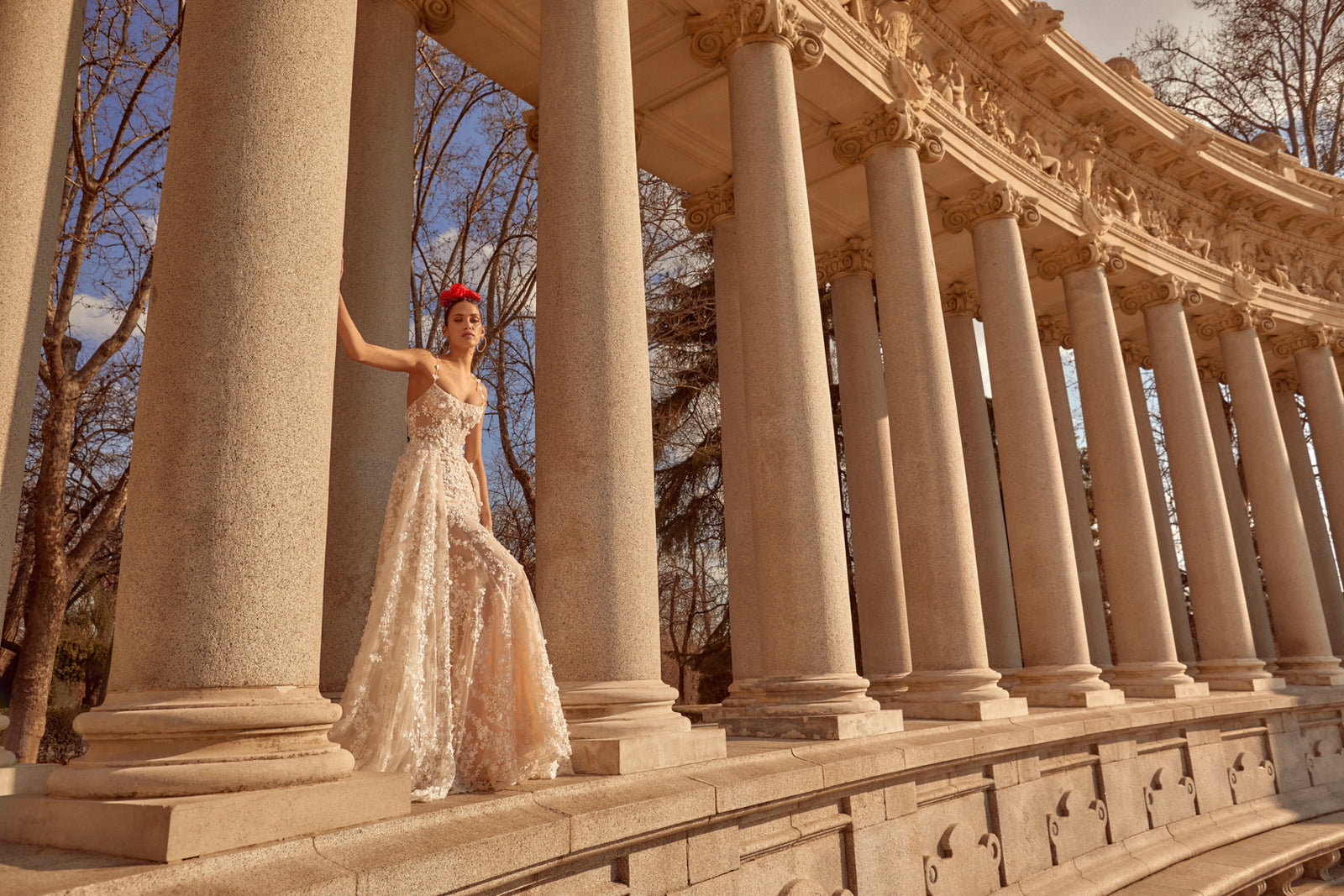 Catalina | Flower Embroiled Spaghetti Strap Mermaid Wedding Dress