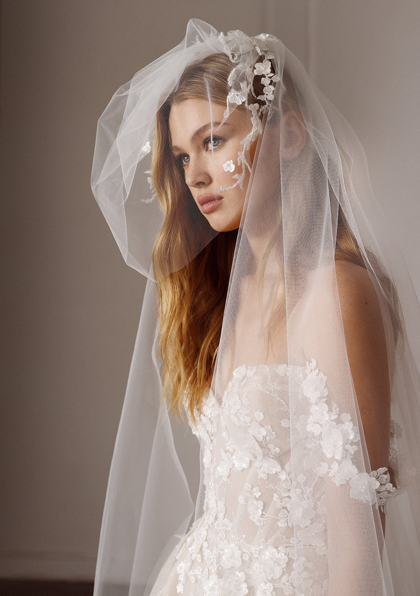 Gimaya Exclusive Veil by Galia Lahav Gimaya Exclusive Veil | Floral Motif Silk Tulle Veil main image 3