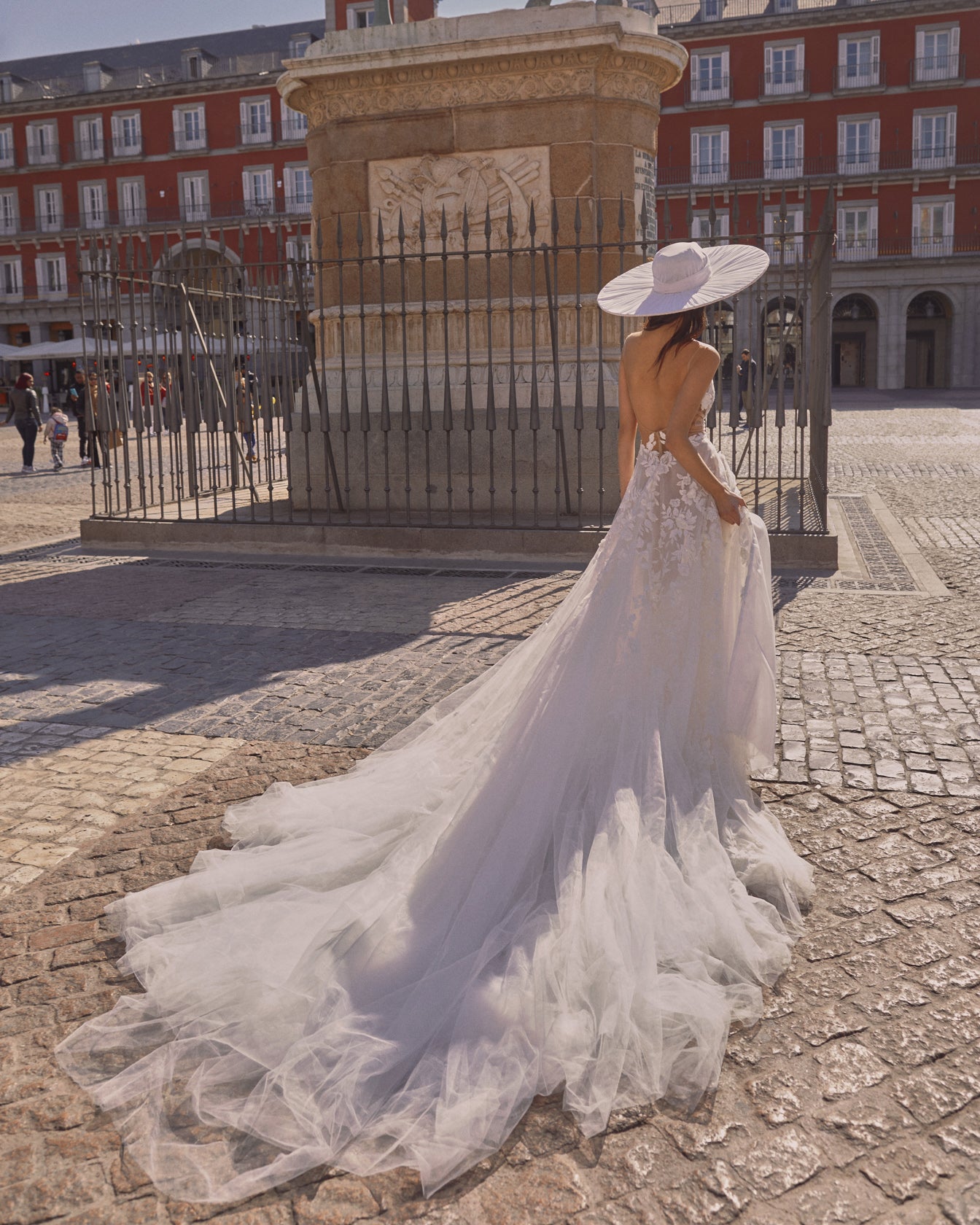 Julie | V plunge Tulle Flower Embellished Wedding Dress