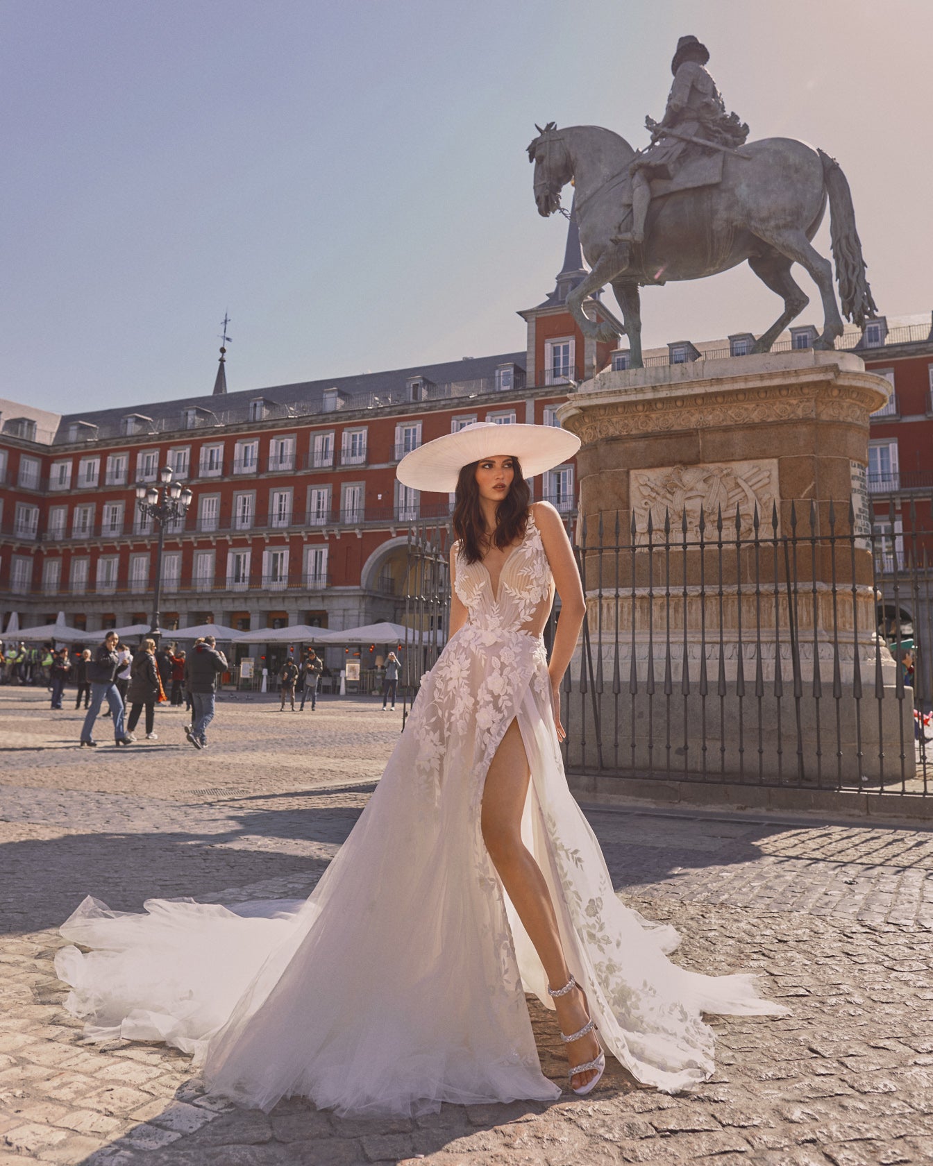 Julie | V plunge Tulle Flower Embellished Wedding Dress