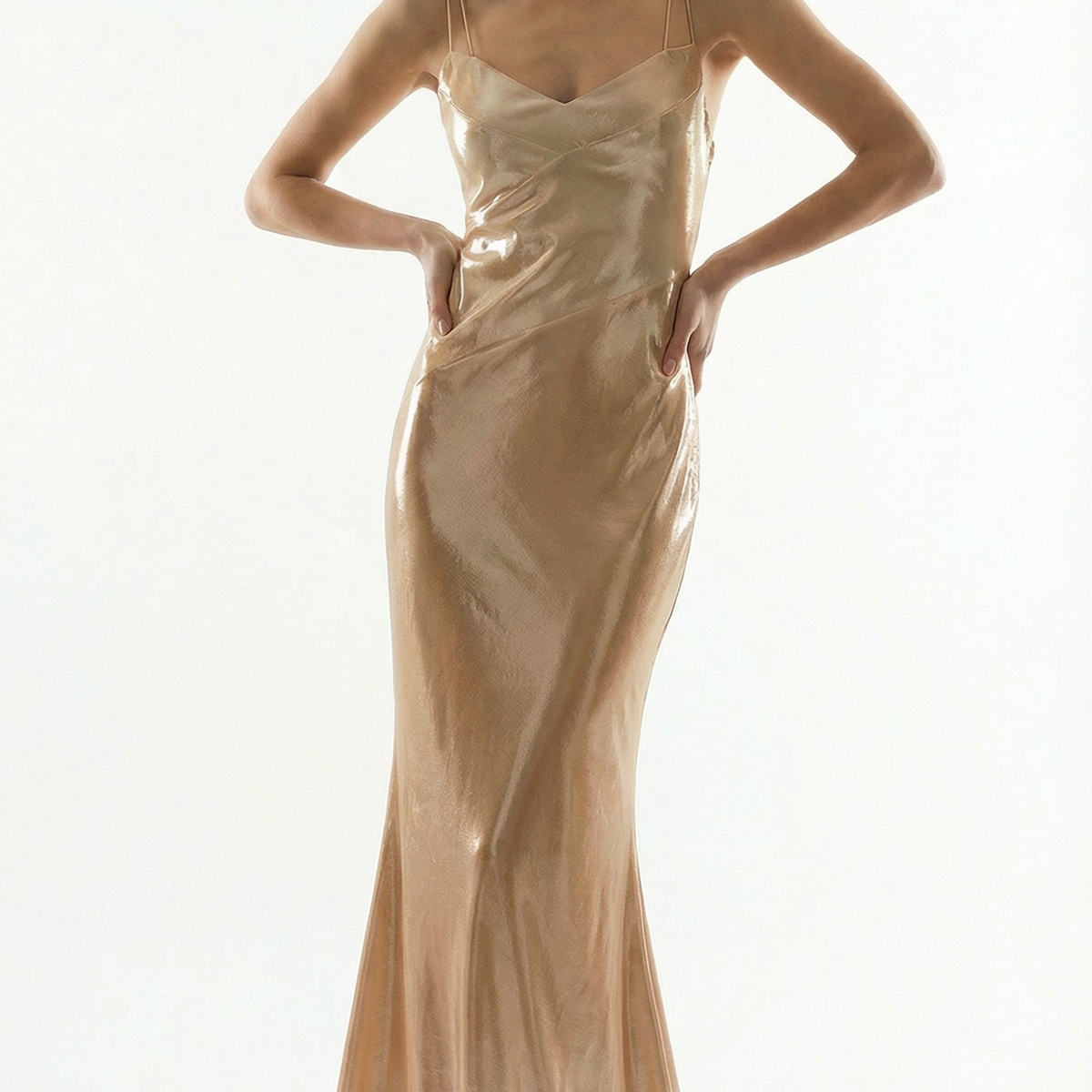 Gold Satin Slip Dress Tea-Length Wedding-Guest Slip Dress PromGirl Champagne  Gold Large