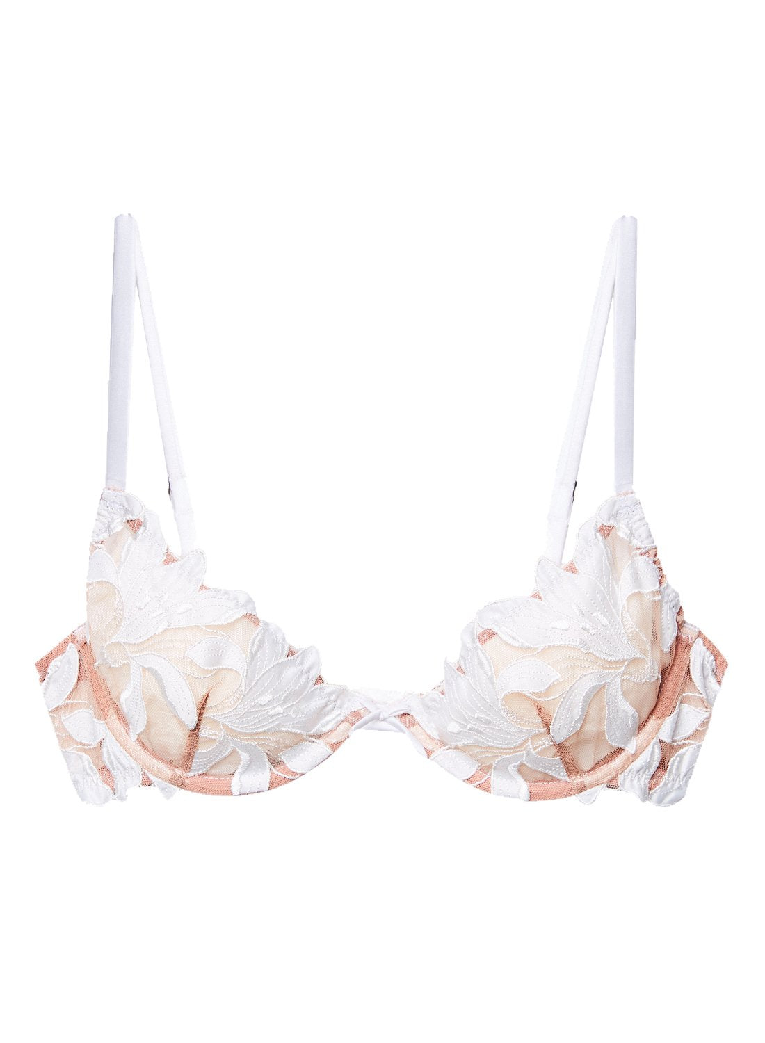 Floral-patterned bikini top on a white background
