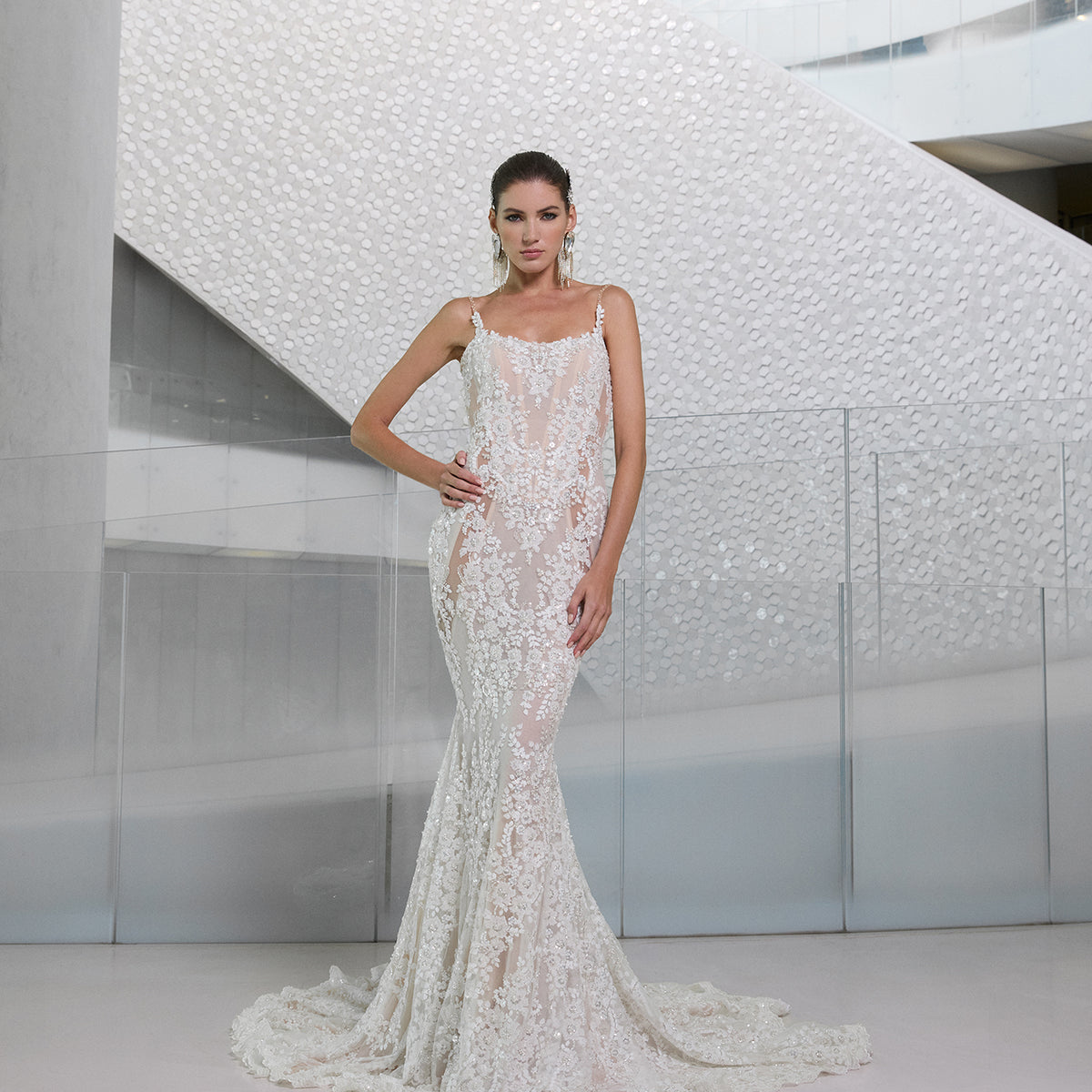 sparkle glitter mermaid wedding dress Tina Holly TW111 Long Mermaid Sequin Detachable Sleeve Wedding Dress