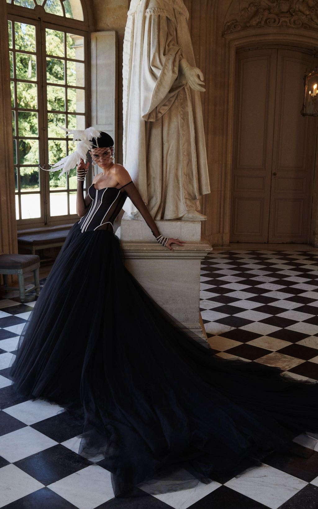 Onyx Sheer Strapless Black Tulle Wedding Dress - Main Image