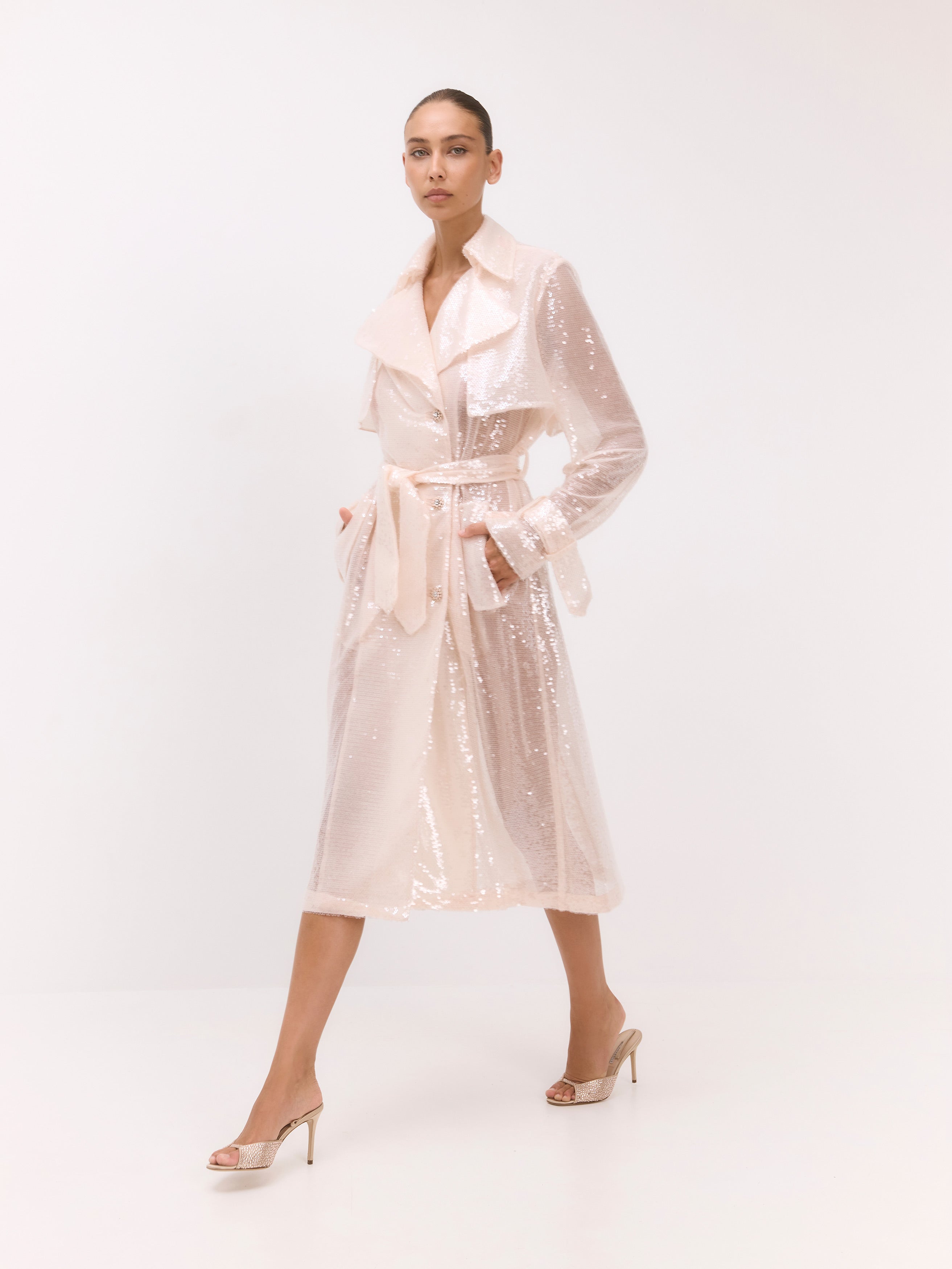 light pink dress coat Starlet' Wool Tweed Dress Coat with Faux Fur in Rosa Santinni