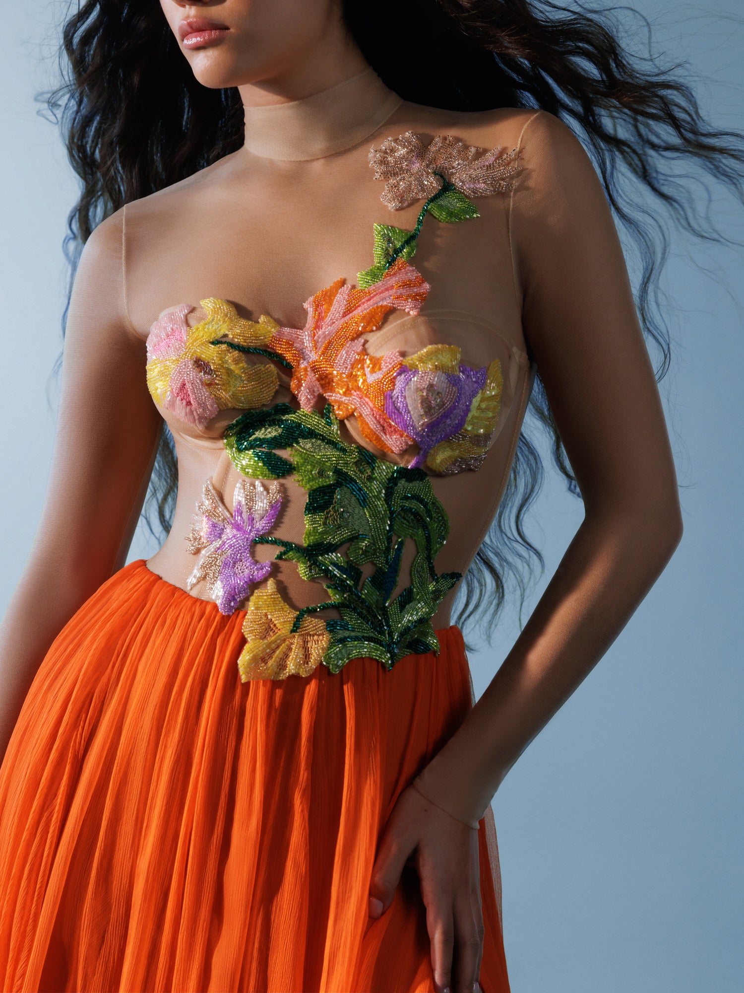 Peony | Sheer Orange Chiffon Evening Gown Peony | Sheer Orange Chiffon Evening Gown