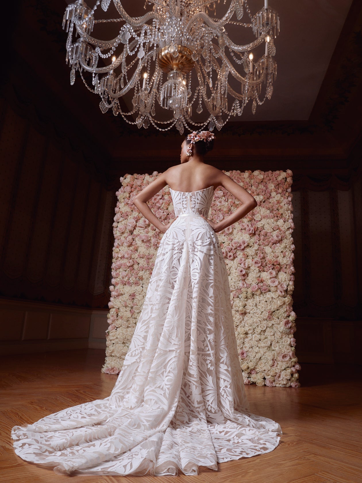 modern geometric wedding dress Strapless Sheath Wedding Dress with Geometric Beaded Lotus Threads Bridal