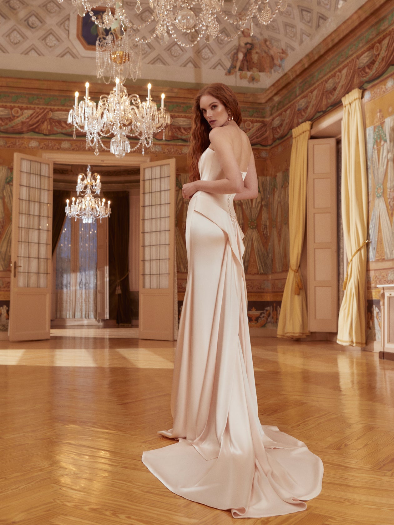 Raphella | Deep Plunge Drapped Silk Wedding Dress Raphella | Deep Plunge Drapped Silk Wedding Dress