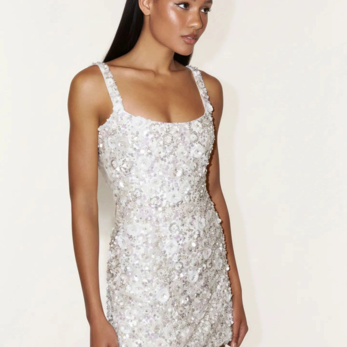 Hazel Ivory | Scoop Neck Sparkly Mini Dress